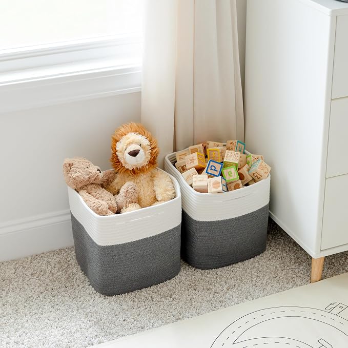 NaturalCozy Storage Cubes 11 Inch Cotton Rope Woven Baskets for Organizing, 3-Pack | Cube Storage Bin | Square Storage Baskets for Shelves Organizer, Classroom, Kids Toy Bins, Closet, Baby Nursery - Image 8