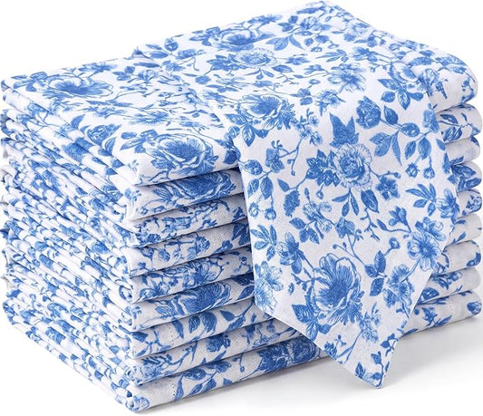 Tegeme 24 Pcs Blue and White Floral Cloth Napkins 15" x 15" Reusable Cotton Napkins, Blue Floral Napkin for Spring Tea Party, Wedding, Catering & Home Decor by Tegeme