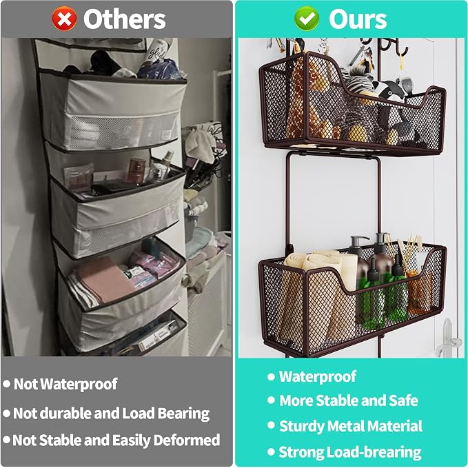 HapiRm Over The Door Organizer - Hanging Door Organizer with 4 Metal Large Capacity Baskets and Adjustable Coat Hook for Bathroom Bedroom Kitchen Pantry Closet Cabinet - Image 5