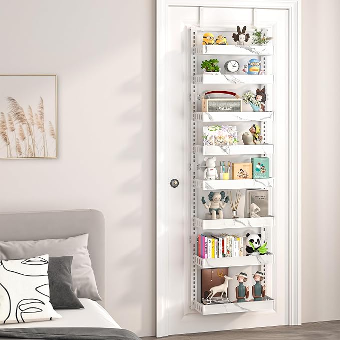 BUKFEN Over the Door Pantry Organizer, 2-IN-1 Door & Wall Mount Spice Rack | 8-Tier Adjustable Basket, 16 Hooks, Heavy-Duty Metal Over Door Spice Shelf Organization Storage for Kitchen, Bathroom, Closet - Image 5