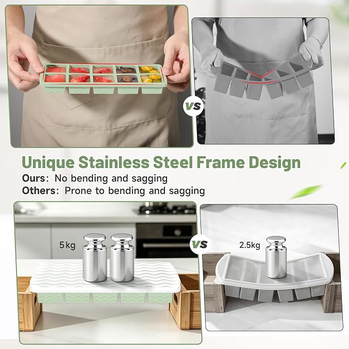 Ice Cube Tray with Lid (4-Pack), 2 Tbsp Large Silicone Freezer Molds, Perfect for Coffee Whiskey Cocktail Ice Making, Stackable Freezer Containers for Storing Sauce, Garlic, Herbs, Ginger - Image 6