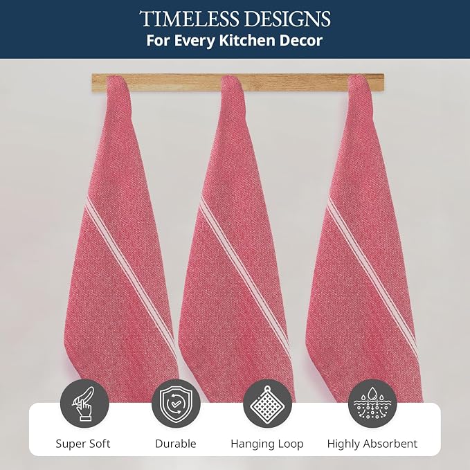 LANE LINEN Kitchen Towels Set - 100% Pure Cotton Dish Towels for Kitchen, Super Absorbent Kitchen Hand Towel, Tea Towels, Soft & Durable Dish Cloths, Pack of 6 – 14”x25”, Red - Image 7