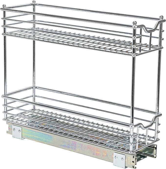 Household Essentials Glidez 2‑Tier Multipurpose Chrome‑Plated Steel Pull‑Out/Slide‑Out Under Cabinet Organizer, Chrome Finish - Image 8