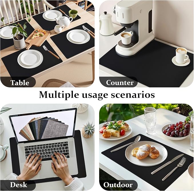 FROMHEART Faux Leather PU Placemats Set of 8 (Black,11.8" x 17") | Waterproof,Heat/Oil Stain-Resistant Table Mat–Reversible,Non-Slip,Easy to Clean Place Mats for Kitchen,Dining,Indoor/Outdoor - Image 6