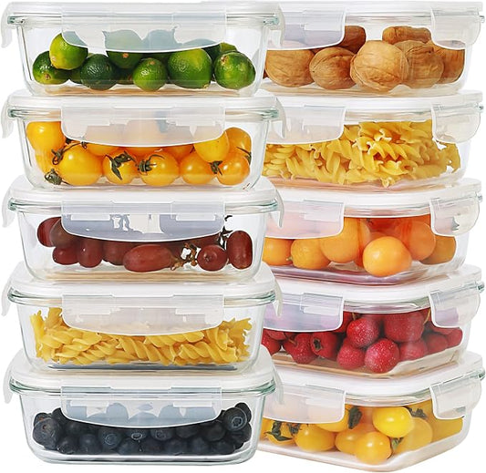 DAS TRUST 10 Pack Glass Meal Prep Containers Meal Prep Bowls Food Storage Containers Glass Food Prep Containers with Lids Lunch Container for Adults Lunch Box Bento Boxes by DTHome