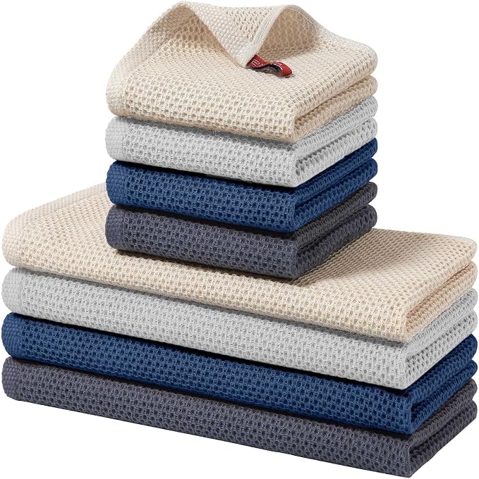 Homaxy 8 Pack 100% Cotton Kitchen Towels and Dishcloths Set, Assorted | 12 x 12 Inches and 13 x 28 Inches Kitchen Towels Set, Ultra Soft Absorbent Dish Cloths for Washing Dishes by Homaxy