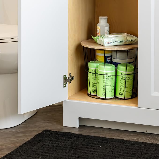 IRIS USA Round Wire Basket with Wooden Lid, 2 Pack | Living Room Bathroom Kitchen Storage, Water Resistant Surface - Image 8