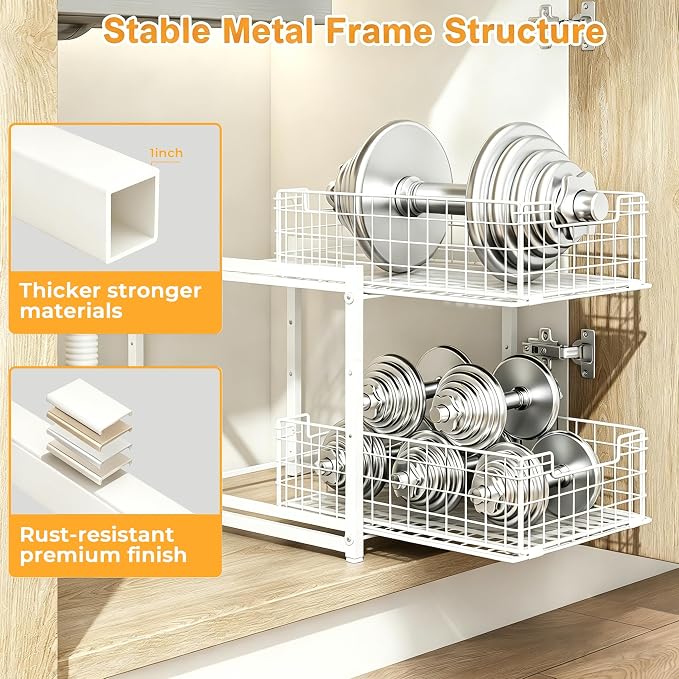 Under Sink Organizer, 2-Tier Pull Out Cabinet Organizer, Kitchen Bathroom Organizer and Storage, Spice Rack for Kitchen, Multi-use Sliding Drawers Shelves - Image 3
