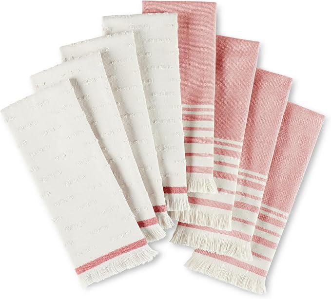 KitchenAid Vintage Stripe Kitchen Towels 8-Pack, Absorbent 100% Woven Cotton, Passion Red/Ivory, 17”x28” by KitchenAid