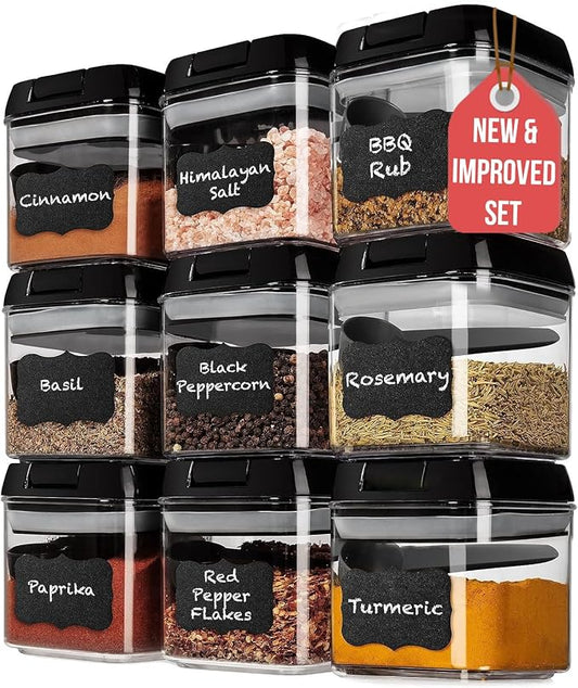 Shazo 9 PC Airtight Food Storage Containers - BPA Free Clear Plastic Snack & Spice Containers with Easy Lock Lids - Kitchen and Pantry Organization for Herbs, Coffee, Tea - 0.5L / 2.1 Cups by Shazo