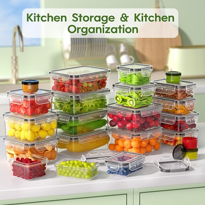 KEMETHY 44-Piece Food Storage Containers with Lids(22 Containers & 22 Lids), Plastic Food Containers for Pantry & Kitchen Storage and Organization, BPA-Free, Leak Proof, Reusable with Labels & Pen - Image 7