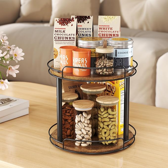LAMU 10'' Wood Lazy Susan Turntable Organizer for Cabinet, 2 Tier Lazy Susan Spice Rack Organizer for Kitchen, Table Top, Countertop, Pantry, Medicine Organizer - Image 8