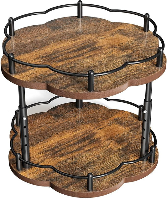 Spice Rack Lazy Susan Organizer for Cabinet, Rotating Spice Organization 2 Tier Adjustable Lazy Susan Turntable Spice Cabinet Organizer for Kitchen Countertop & Pantry, Wood 10 Inch Seasoning Storage by SNTD