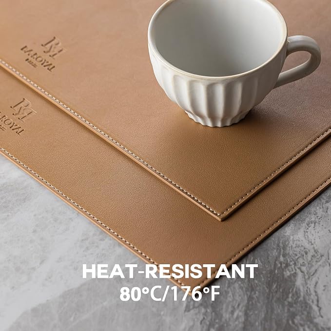 Baroyal Faux Leather Placemats Set of 4 Vinyl Washable Wipeable Table Mats for Kitchen Dining Table Heat Resistant Waterproof Indoor/Outdoor Placemats Non-Slip Easy Clean Place Mats (British Khaki) - Image 5