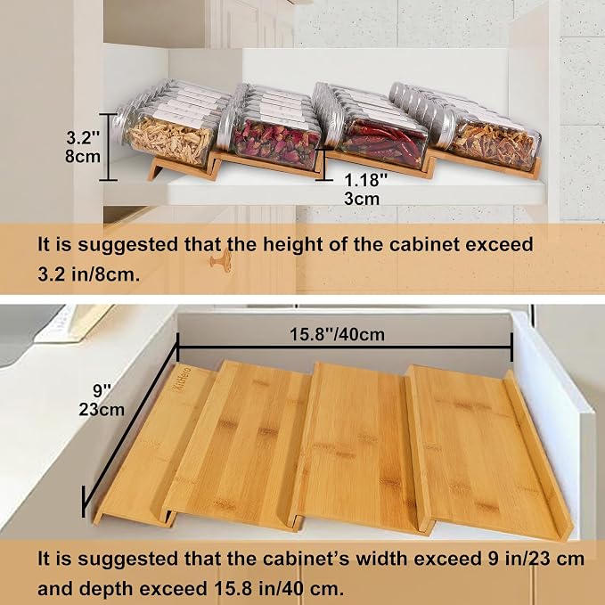 Spice Drawer Organizer with 20 Spice Jars,216 Labels,50 Non-slip Rubber, Bamboo 4 Tier Seasoning Rack Tray Insert for Kitchen Drawers,Cabinets,Countertop,9" Wide x 15.8" Deep - Image 2