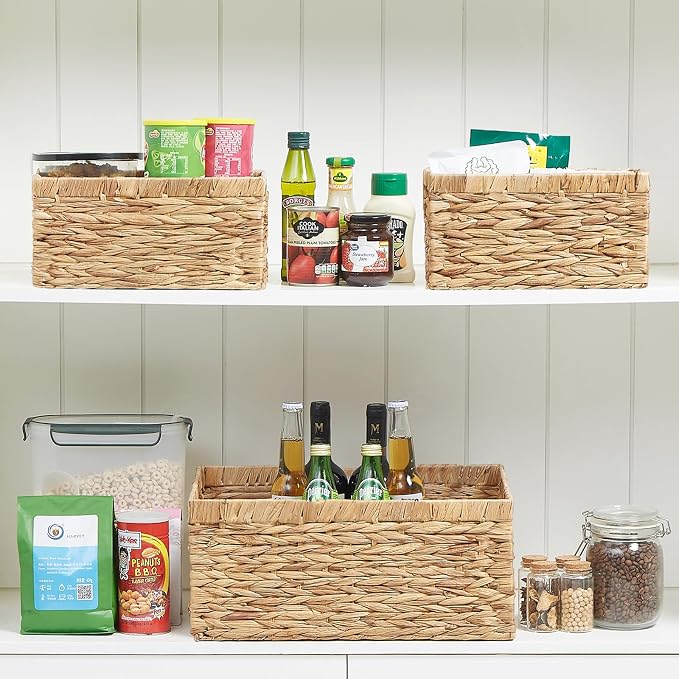 Wicker Basket, Set of 3 Hand-woven Storage Baskets for Organizing, Water Hyacinth Wicker Storage Basket Bins with Handles, Small Toilet Paper Storage Baskets for Shelves Pantry Baskets - Image 7