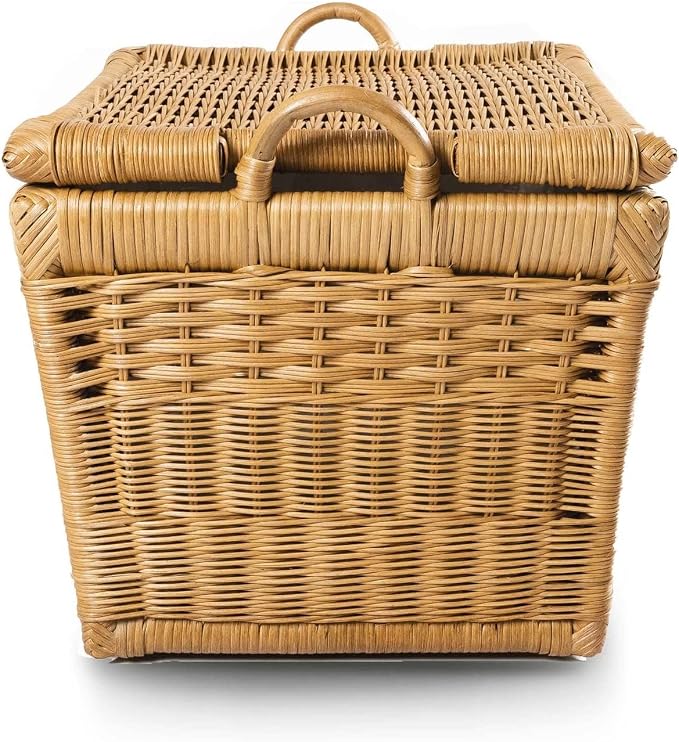 The Basket Lady Lift-Off Lid Wicker Storage Basket, M, Sandstone | Outside: 20" L x 15" W x 14" H | Inside: 17.5"L x 12"W x 11"H - Handcrafted by artisans from natural rattan - Image 3