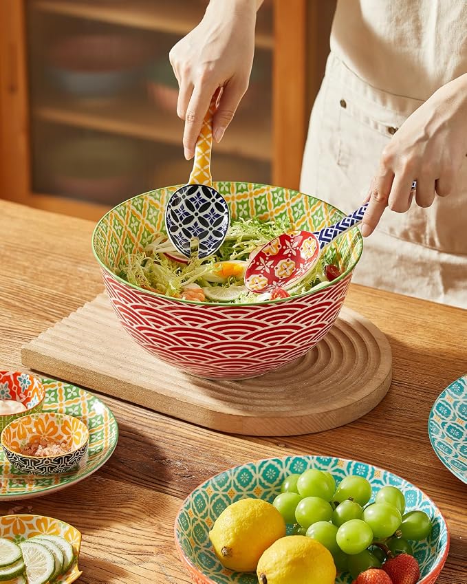 Metahom Ceramic Mixing Bowls for Kitchen, Colorful Nesting Bowls, Large Serving Bowls for Prepping, Baking, Mixing, Salad, Microwave Dishwasher Safe, 3.7/2.3/1.4 Qt, Set of 3 - Image 3
