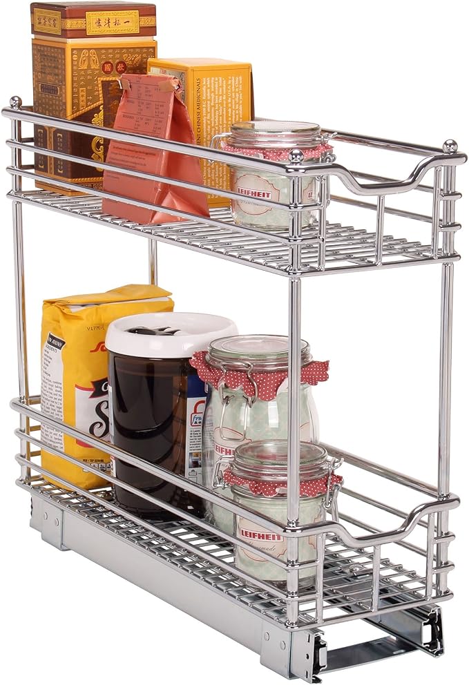 Household Essentials Glidez 2‑Tier Multipurpose Chrome‑Plated Steel Pull‑Out/Slide‑Out Under Cabinet Organizer, Chrome Finish - Image 6