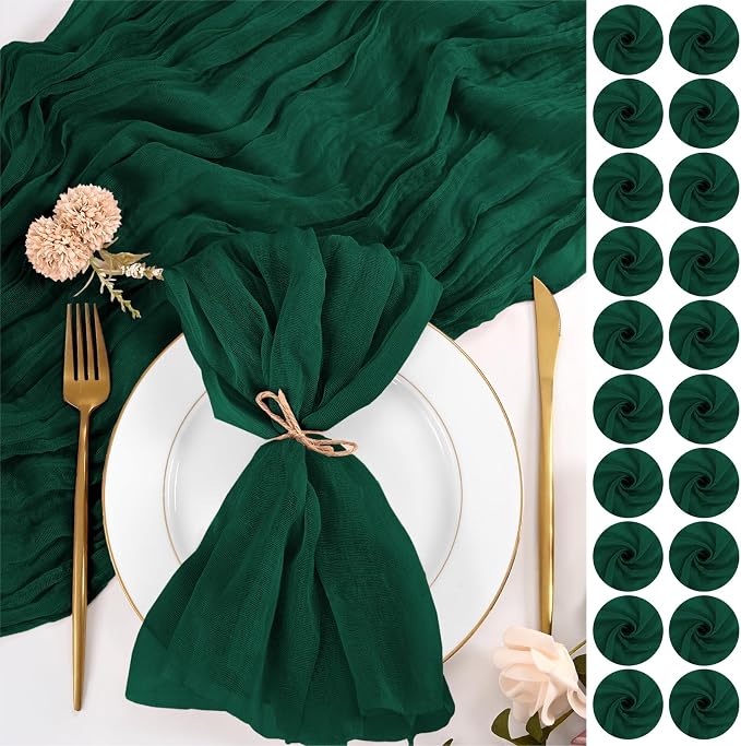 100 Pack Emerald Green Napkins 20x20Inch Cheesecloth Napkins | Elegant Cloth Napkins for Table, Washable Rustic Boho Gauze Napkins, for Wedding Party Bridal Baby Shower Christmas Decor by Lumaycens