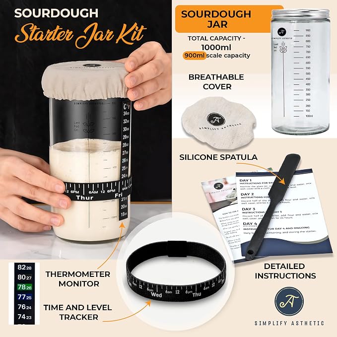 Premium Banneton Bread Proofing Baskets - A Complete Sourdogh Bread Baking Kit - Sourdough Starter Jar Kit 1000ml, Round and Oval Slings - Image 4