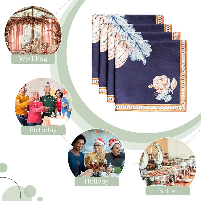 Maison d' Hermine Cloth Napkins Set of 4 Reusable 100% Cotton (20" x 20") | Everyday Square Napkins Cloth Washable Dinner Wedding Restaurant Hotel Kitchen Thanksgiving Christmas - Pumpkin Blues - Image 5