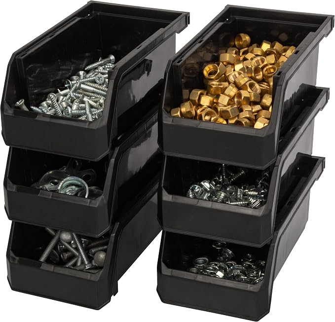 Small Stackable Plastic Storage Bins, 12-Pack, Black | Open-Front Stackable Bins For Garage, Pantry, Closet & Office, 7"L X 4"W X 3"H, Nests When Empty, Durable Plastic, - Image 4