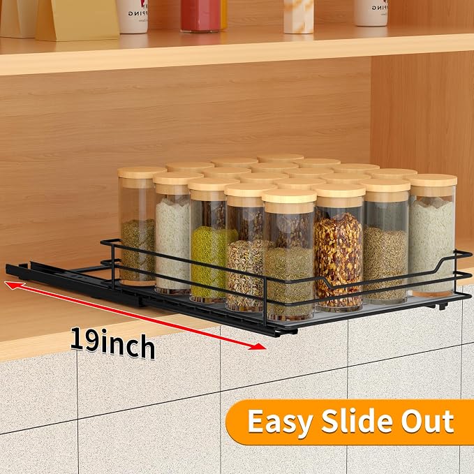 BOIVSHI Pull Out Spice Rack Organizer for Cabinet, Heavy Duty Slide Out Spice Rack Organizer for Kitchen Cabinets and Pantry, Fits Spices, Sauces, Canned Food (8.5''Wx10.5''Dx2.5''H) - Image 5