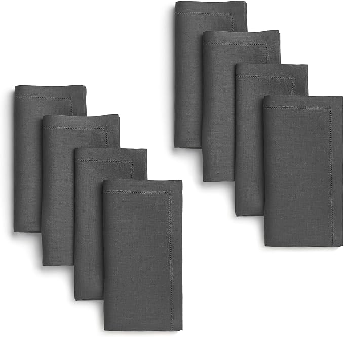 Signature Linen™ by D'Moksha Charcoal Gray Dinner Napkins Set of 8, 20 x 20 Inch Cloth Napkins, 100% Pure Linen, Hemstitch, Machine Washable Table Napkins- Summer, Weddings, Outdoor hostings by DMokshaHomes