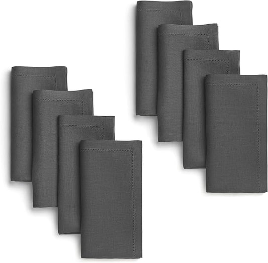Signature Linen™ by D'Moksha Charcoal Gray Dinner Napkins Set of 8, 20 x 20 Inch Cloth Napkins, 100% Pure Linen, Hemstitch, Machine Washable Table Napkins- Summer, Weddings, Outdoor hostings by DMokshaHomes
