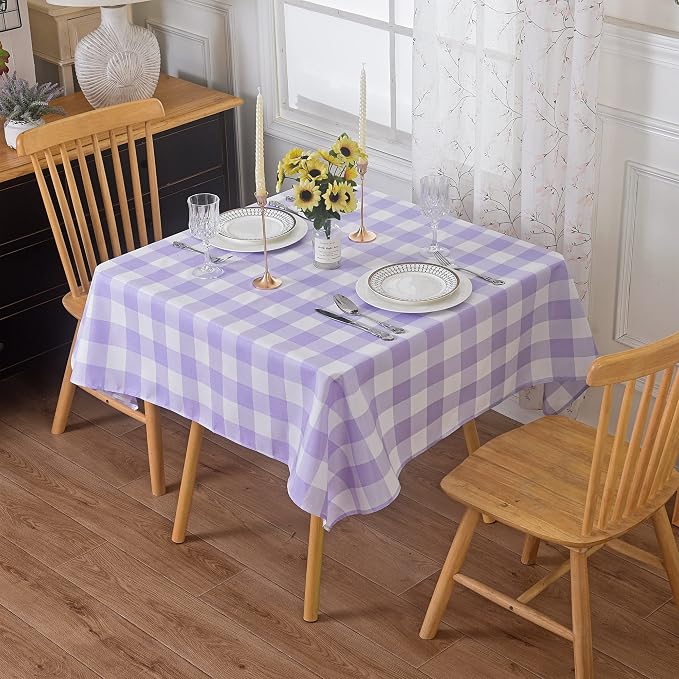 Cupuamon 2 Pack Waterproof Polyester Fabic Square Checkered Tablecloth，54x54 Outdoor Table Cloth，Oil Stain Prevention Table Cloth for Pinics and Parties（Lavender and White） by Cupuamon
