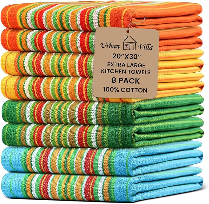 Urban Villa Kitchen Towels Cotton Dish Towels 20”x30” (Set of 8) Multi by CottonTrends