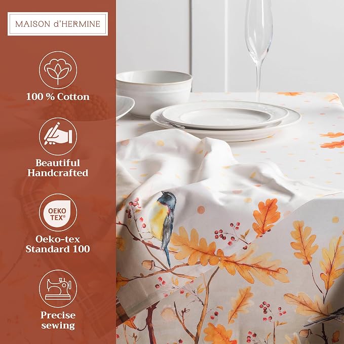 Maison d' Hermine Cloth Napkins Set of 4 Reusable 100% Cotton (20" x 20") | Everyday Square Napkins Cloth Washable Dinner Wedding Restaurant Hotel Kitchen Thanksgiving Christmas - Oak Leaves - Image 2