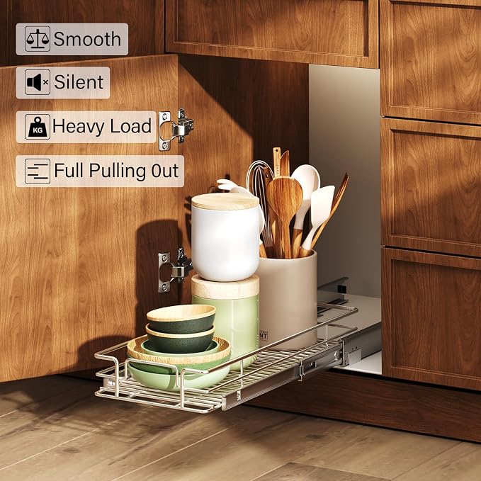 LOVMOR Pull Out Cabinet Organizer and Storage 7½" W x 21½" D, Slide Out Shelves for Kitchen Cabinets - Image 2