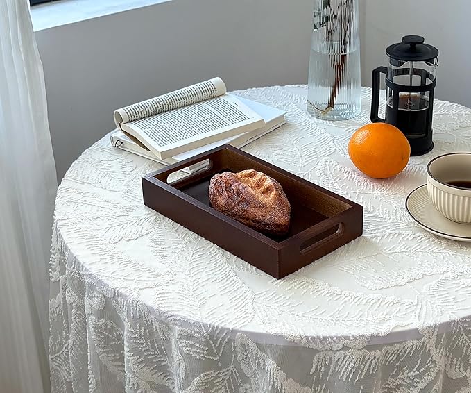 Small Rustic Serving Mini Tray with Handles - 9.8" Bamboo Tray | 9.8" x 5.5" for Coffee Table, Kitchen Counter, Ottoman | Decorative Organizer for Food, Drinks, Snacks, Bathroom Essentials - Image 3