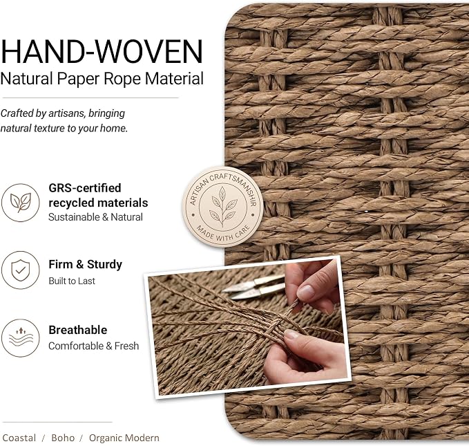 Wicker Baskets for Organizing, Pantry Baskets with Built-in Handles, Handwoven Wicker Storage Basket, Paper Storage Bins for Shelves, Small - 2pcs, Brown - Image 2