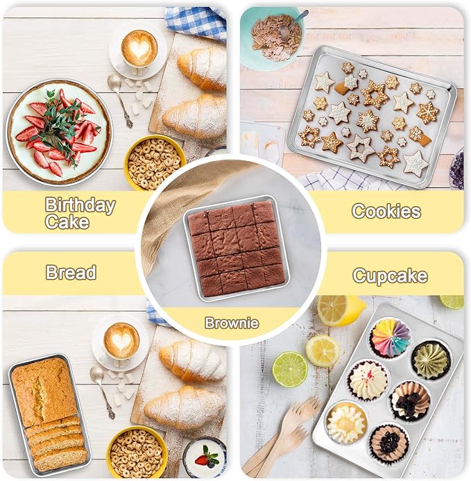 TeamFar Stainless Steel Bakeware Set of 5 | Toaster Oven Baking Roasting Pans, Square/Round Cake Pan, Loaf Pan & Muffin Pan, Healthy & Heavy Duty, Dishwasher Safe - Image 3