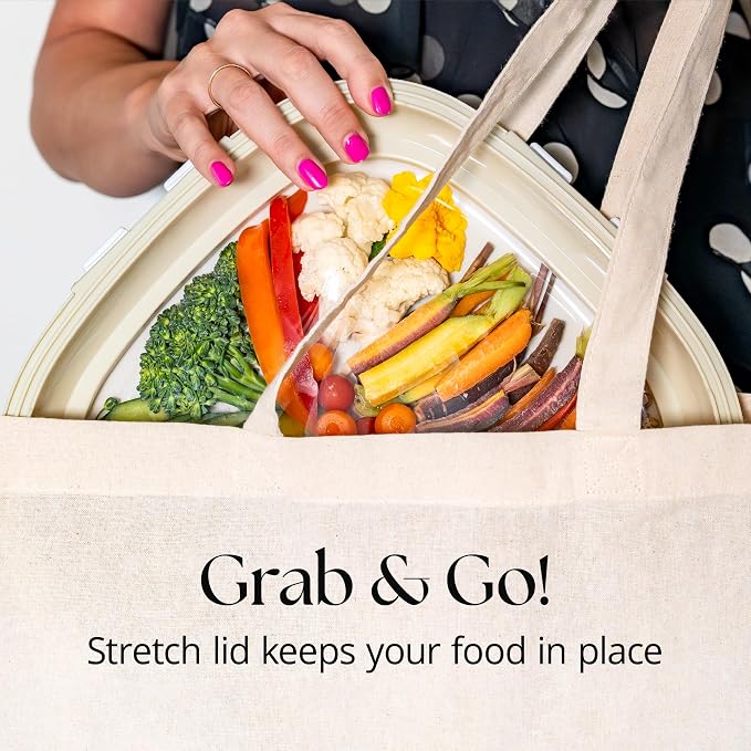 Crudités Portable Stretch-Lid Snack Tray, Square 4-Pack, Cream White - Image 4