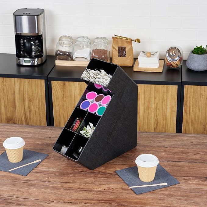 Restaurantware Restpresso Coffee Bar Organizer, 1 Count Durable 6 Compartments, Compact Size, Black Plastic Tabletop Coffee Supplies Organizer For Homes, Office Spaces, Breakrooms, and Lounges - Image 6