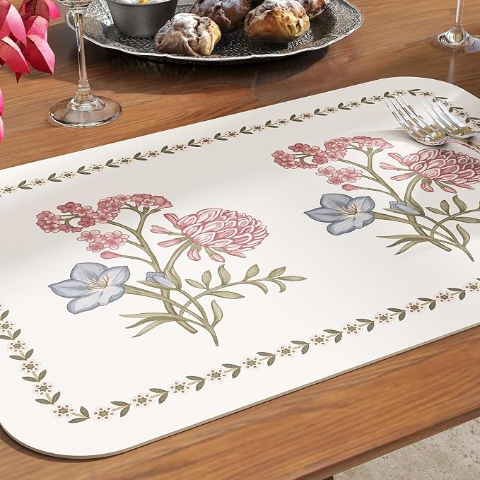 Vinyl Waterproof Placemats Set of 6 Rectangular,12"*17"-Helena D | Wipeable Beautiful Print Place Mats,Stain Resistant,Floral Pattern,Everyday Meals,Kitchen,Dinning,Holiday,Decor - Image 4