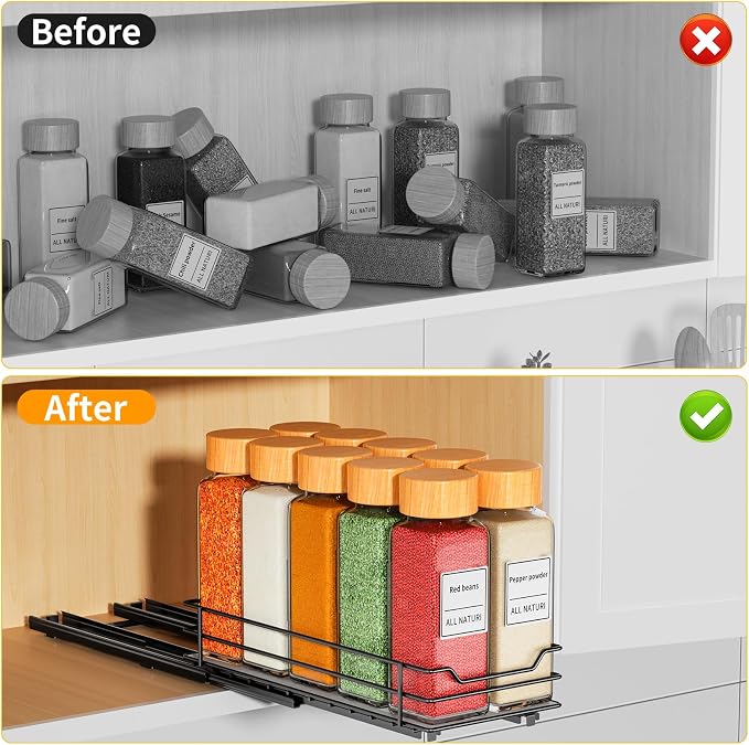 RCHYFEED Pull Out Spice Rack Organizer, 1 Tier,4.5" Wx10.5 Dx2.5 H | Heavy Duty Slide Out for Inside Cabinet & Pantry, Kitchen Cabinet Seasoning Organizer,Vertical Spice Racks Storage Spices - Image 2