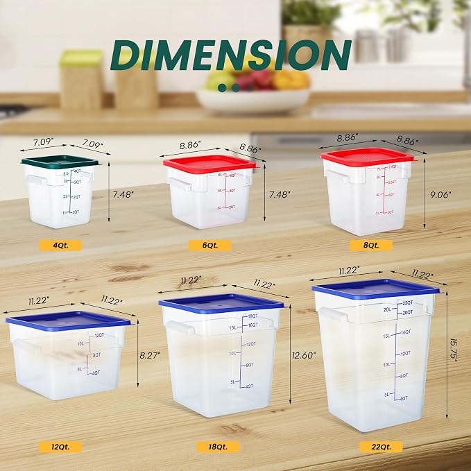 4 Pack 12QT Square Food Storage Containers with Lids | Clear NSF polycarbonate containers with scale, label and measuring cup, stackable for prep, storage, freezer. Dishwasher safe - Image 7