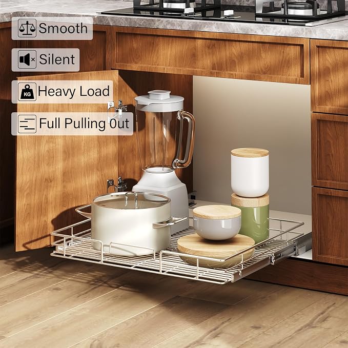 LOVMOR Pull Out Cabinet Organizer and Storage 30" W x 21½" D, Slide Out Shelves for Kitchen Cabinets - Image 2