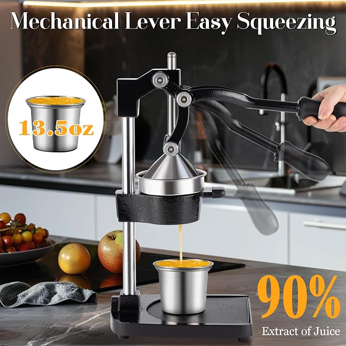 Cast Iron Manual Juicer Hand Press, Lemon Squeezer, Commercial-Grade Citrus Press Suitable for Oranges, Lemons, Limes, and Pomegranates Easy to Clean Includes Stainless Steel Cup, Black - Image 2