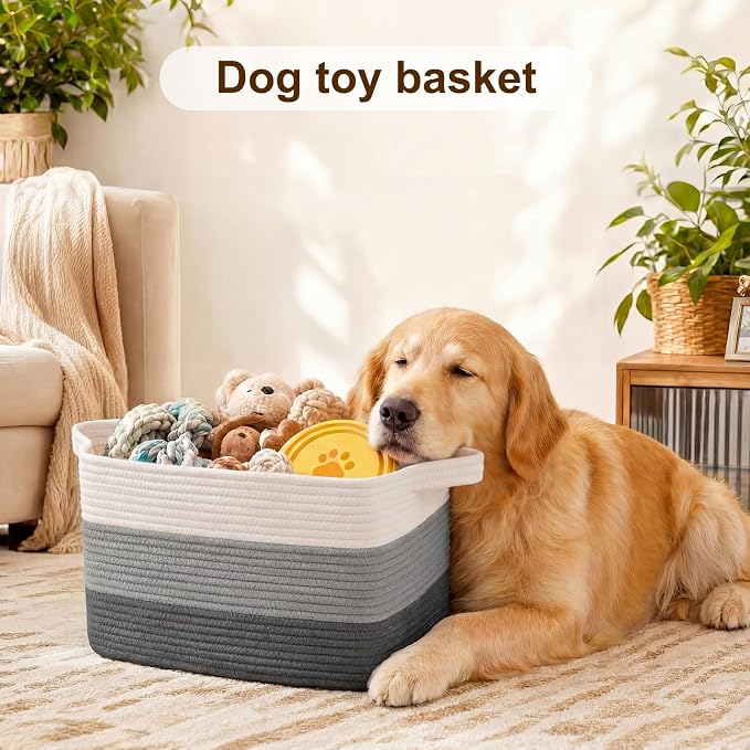 OIAHOMY Storage Basket, Woven Baskets for Storage, Cotton Rope Basket for toys,Towel Baskets for Bathroom - Pack of 3, Gradient Dark Gray - Image 4