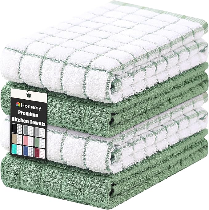 Homaxy Large Premium Cotton Kitchen Towels 16"x 28", 4 Pack, Grass Green | Natural Ring Spun 390 GSM Dish Towels, Super Absorbent Terry Kitchen Hand Towels, Soft Tea Towels with Hanging Loop by Homaxy