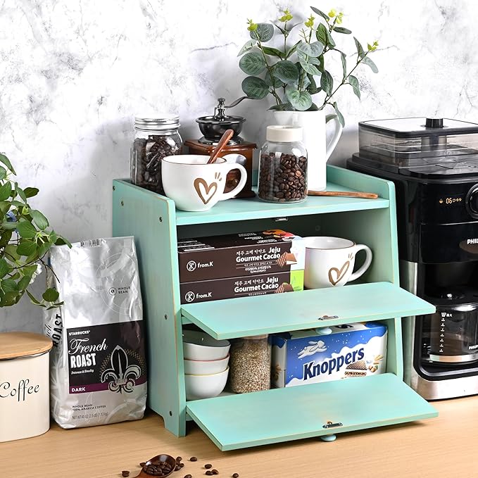 Bamboo Corner Bread Box for Kitchen Countertop 2-Tier Green | Farmhouse Bread Storage Container, Large Pantry Organizers for Homemade Snacks, Loaves, Breathable Keeps Bread Fresh - Image 5