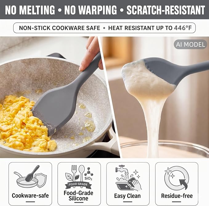 Kitchen Utensils Set,9 PCS Silicone Cooking Utensils Set Spatula Set,Tongs,Spoon,Whisk,Brush,Dishwasher Safe Kitchen Gadgets for Non-Stick Cookware,Home Essential，Kitchen Appliances Tool(Gray) - Image 5