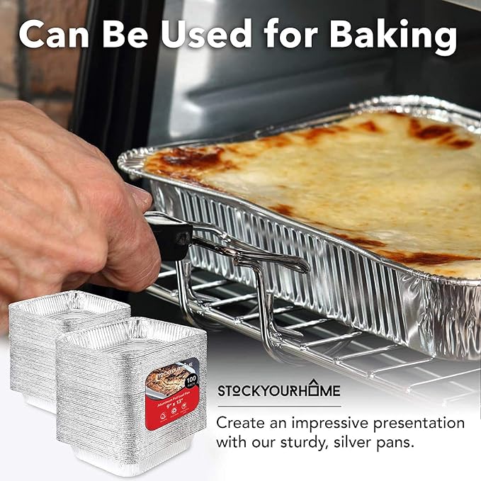 Stock Your Home Aluminum Pans 9x13 Disposable Foil Baking Pans (Pack Of 100) - Half Size Steam Table Deep Pans - Tin Foil Pans Great for Cooking, Heating, Storing, Prepping Food - Image 6