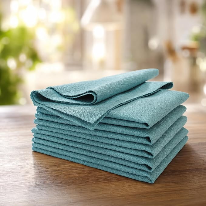 17x17 Solid Blue Linen Napkins Set of 12 Washable Party Decor | Hosting a summer party? This set of 12 washable blue linen napkins provides a refreshing, eco-friendly table setting. by UWWGKK